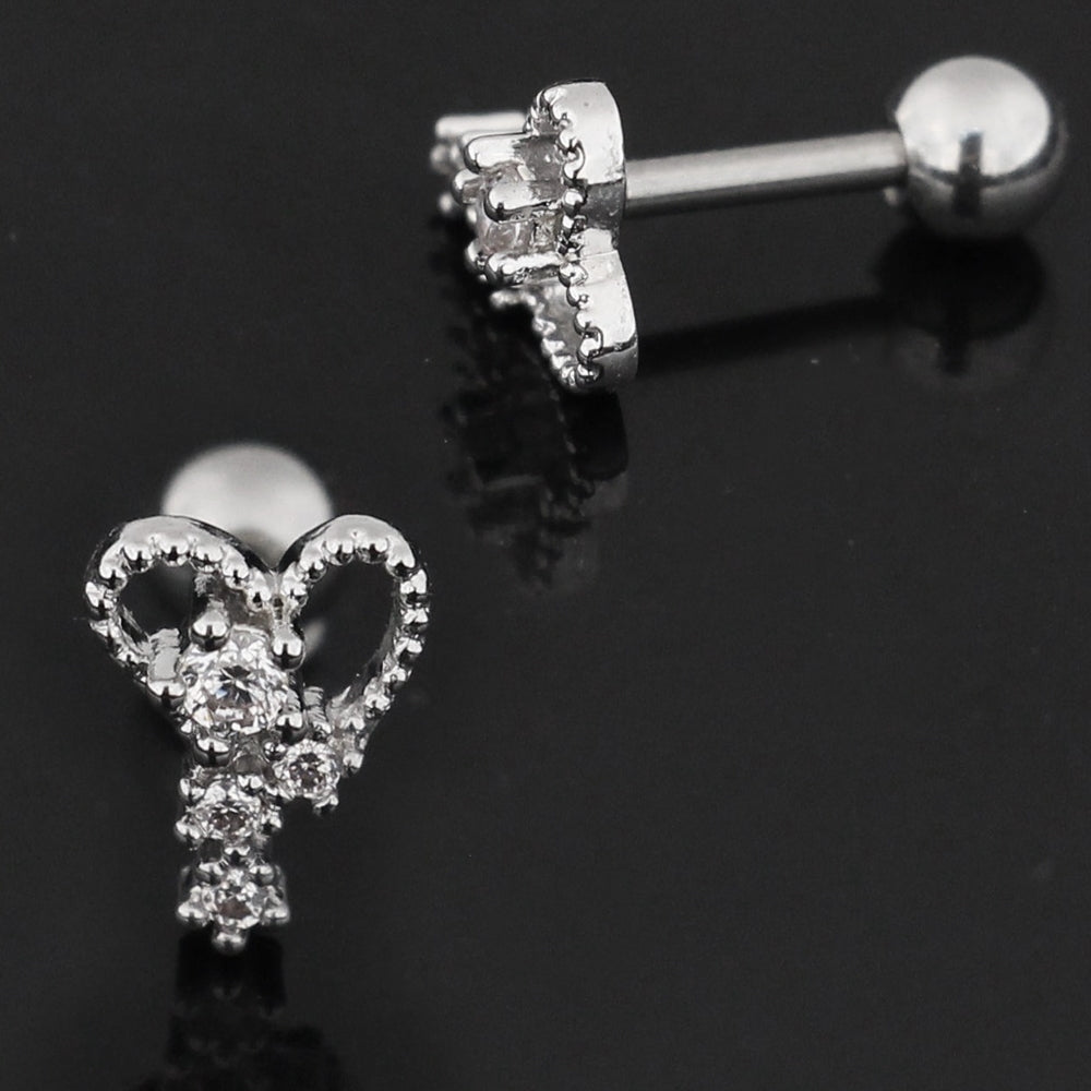 Jeweled Stylish Heart with Micro Setting CZ Stone Cartilage Helix Tragus Piercing Ear Stud