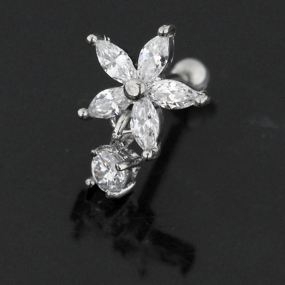 Flower with Hanging CZ Stone Helix Tragus Piercing Ear Stud