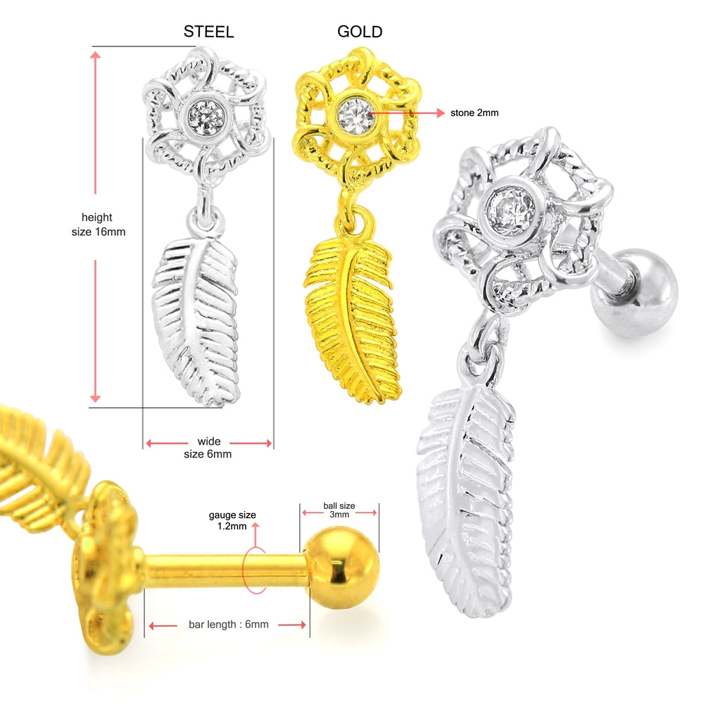 Dream Catcher with Hanging Cartilage Helix Tragus Piercing Ear Stud