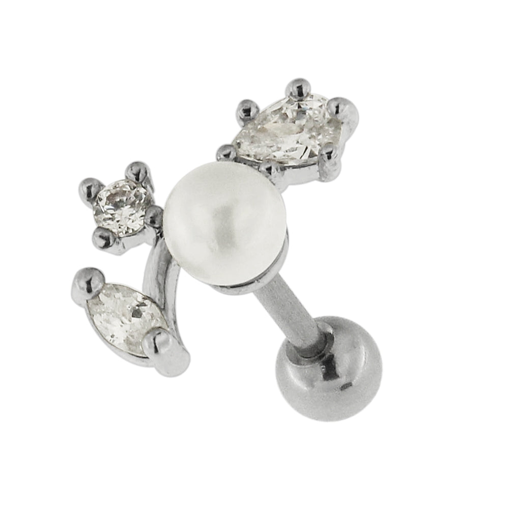 Jeweled Floral with Pearl Cartilage Helix Tragus Piercing Ear Stud
