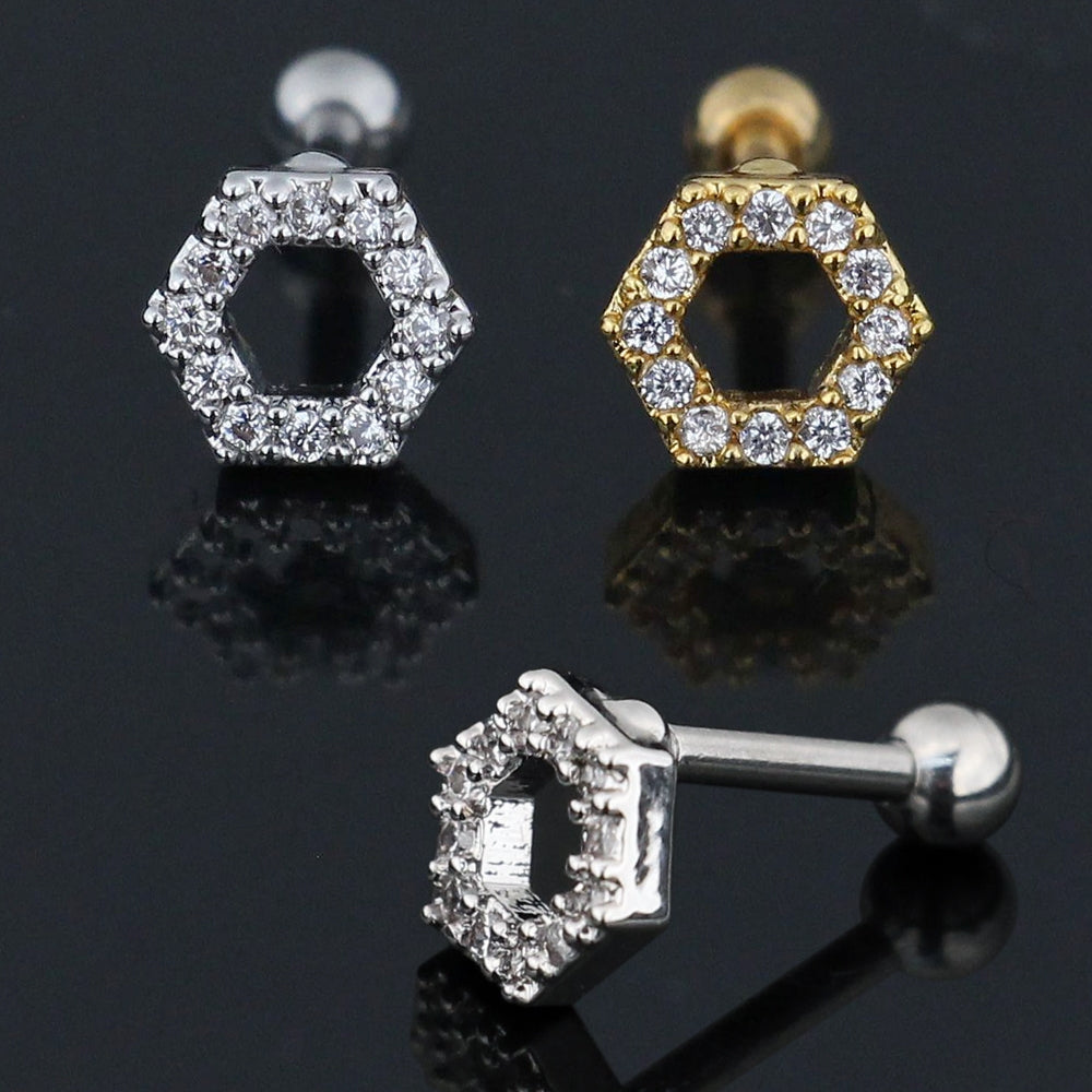 Jeweled Hexagon Cartilage Helix Tragus Piercing Ear Stud
