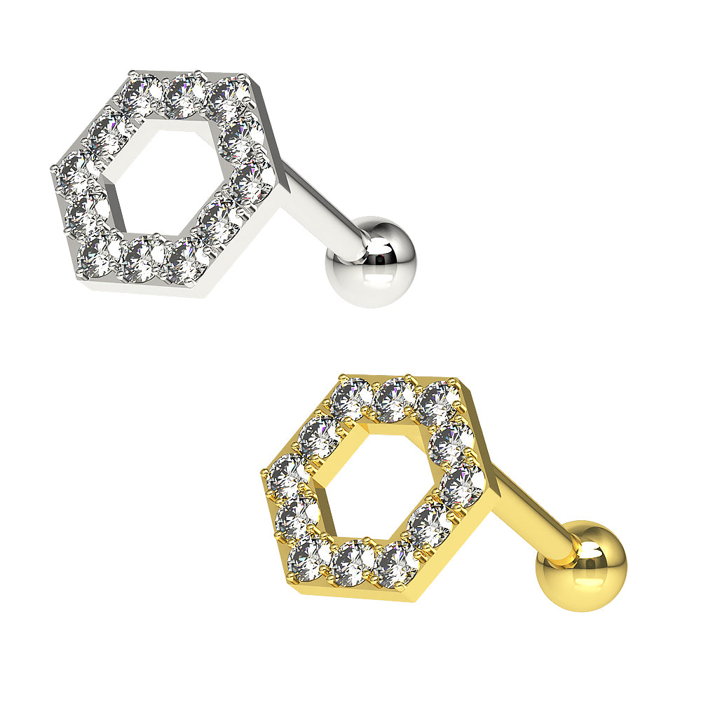 Jeweled Hexagon Cartilage Helix Tragus Piercing Ear Stud