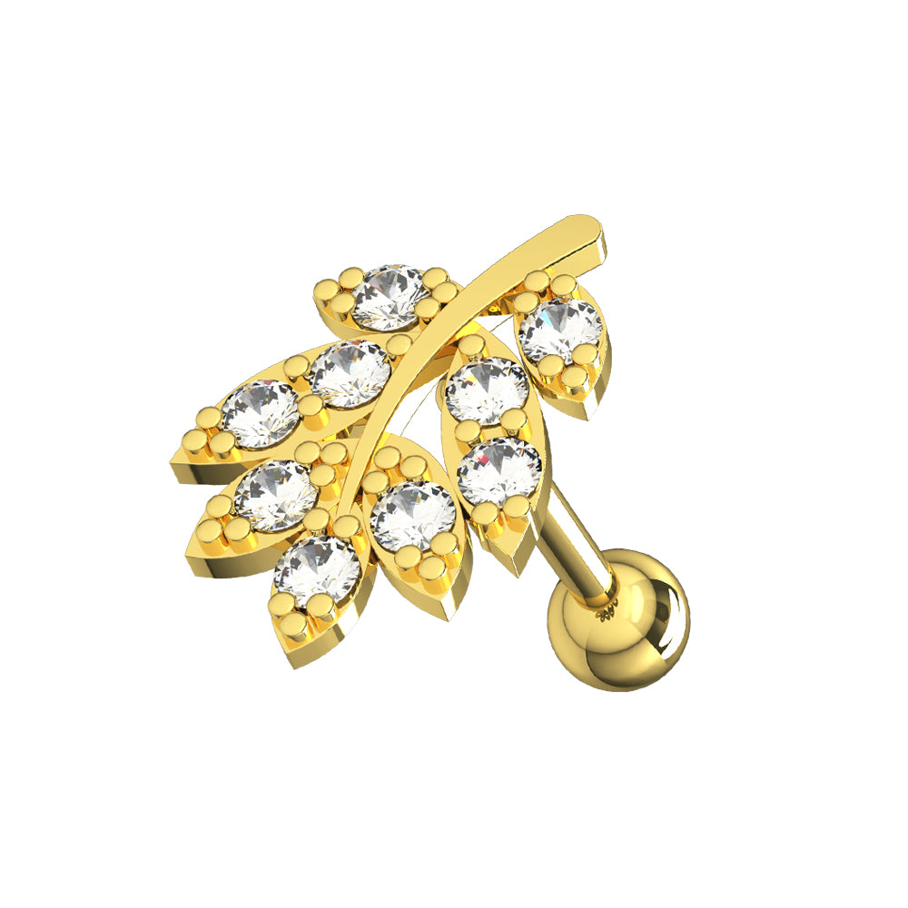 Jeweled Leaf Cartilage Helix Tragus Piercing Ear Stud