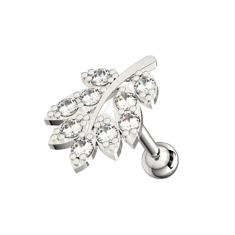 Jeweled Leaf Cartilage Helix Tragus Piercing Ear Stud