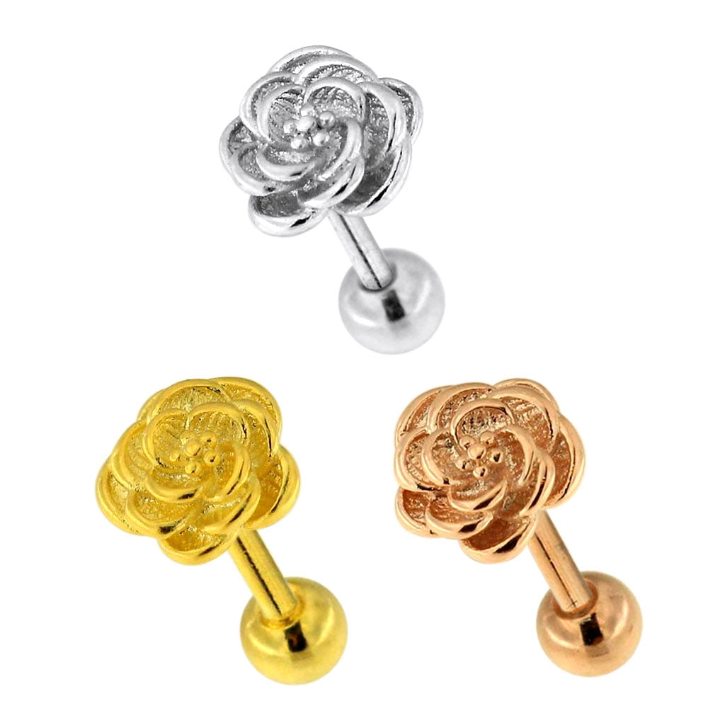 Rose Flower Cartilage Helix Tragus Piercing Ear Stud