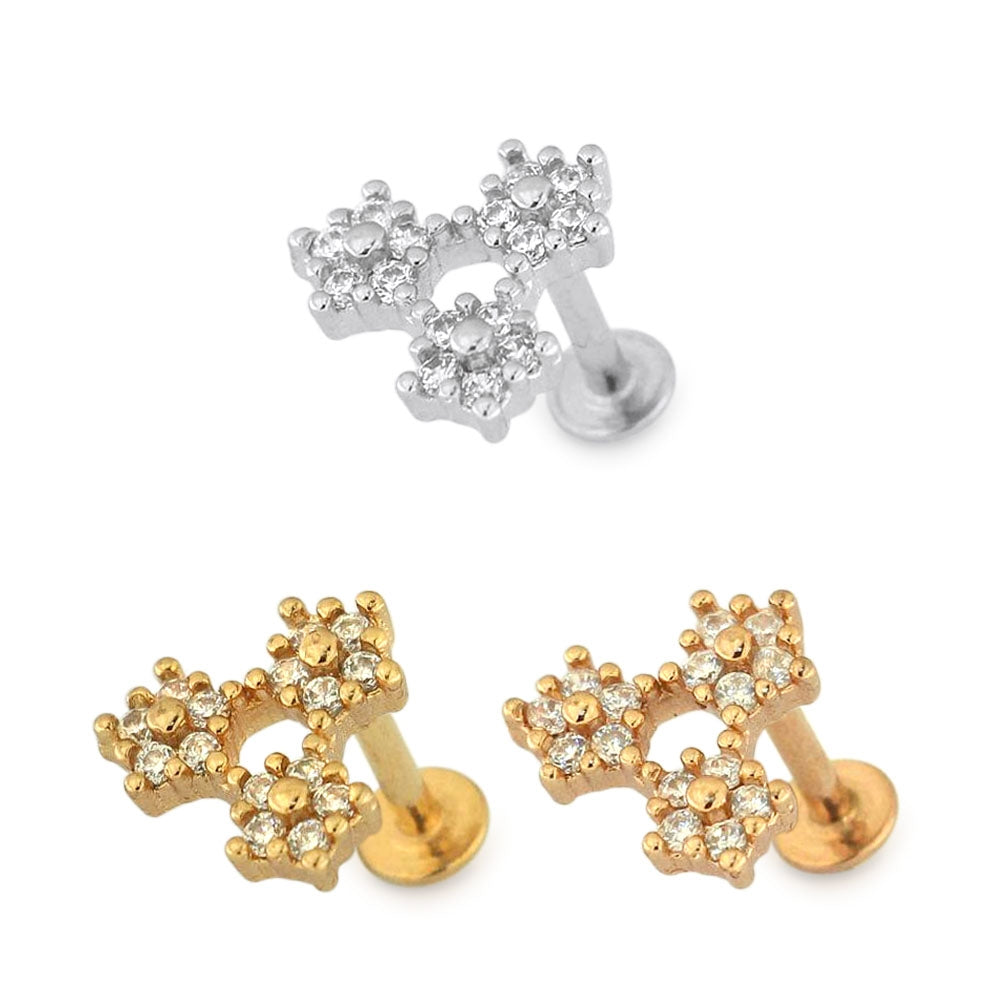 Tri Flower Cartilage Helix Tragus Piercing Ear Stud