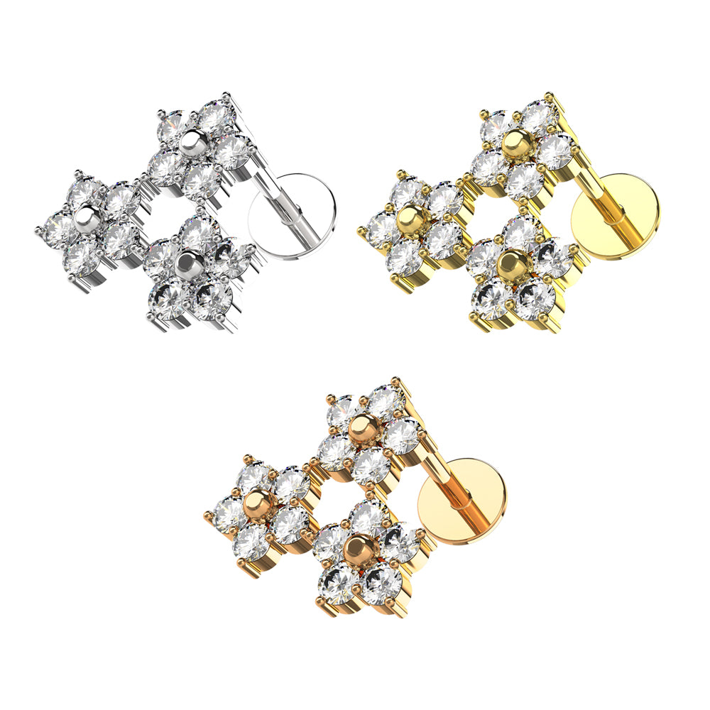 Tri Flower Cartilage Helix Tragus Piercing Ear Stud