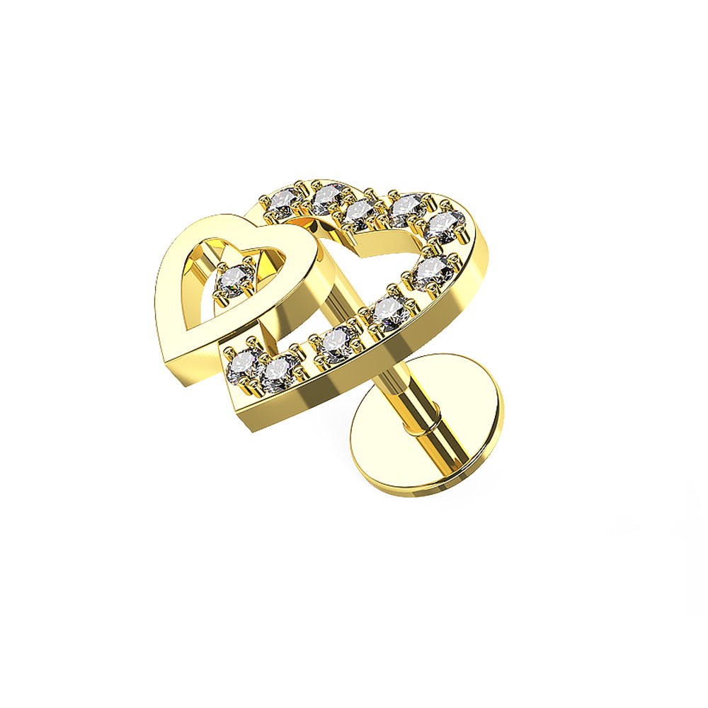Jeweled Twin Heart Cartilage Helix Tragus Piercing Ear Stud
