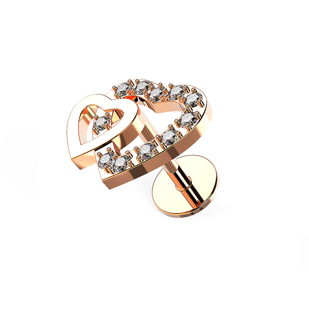 Jeweled Twin Heart Cartilage Helix Tragus Piercing Ear Stud