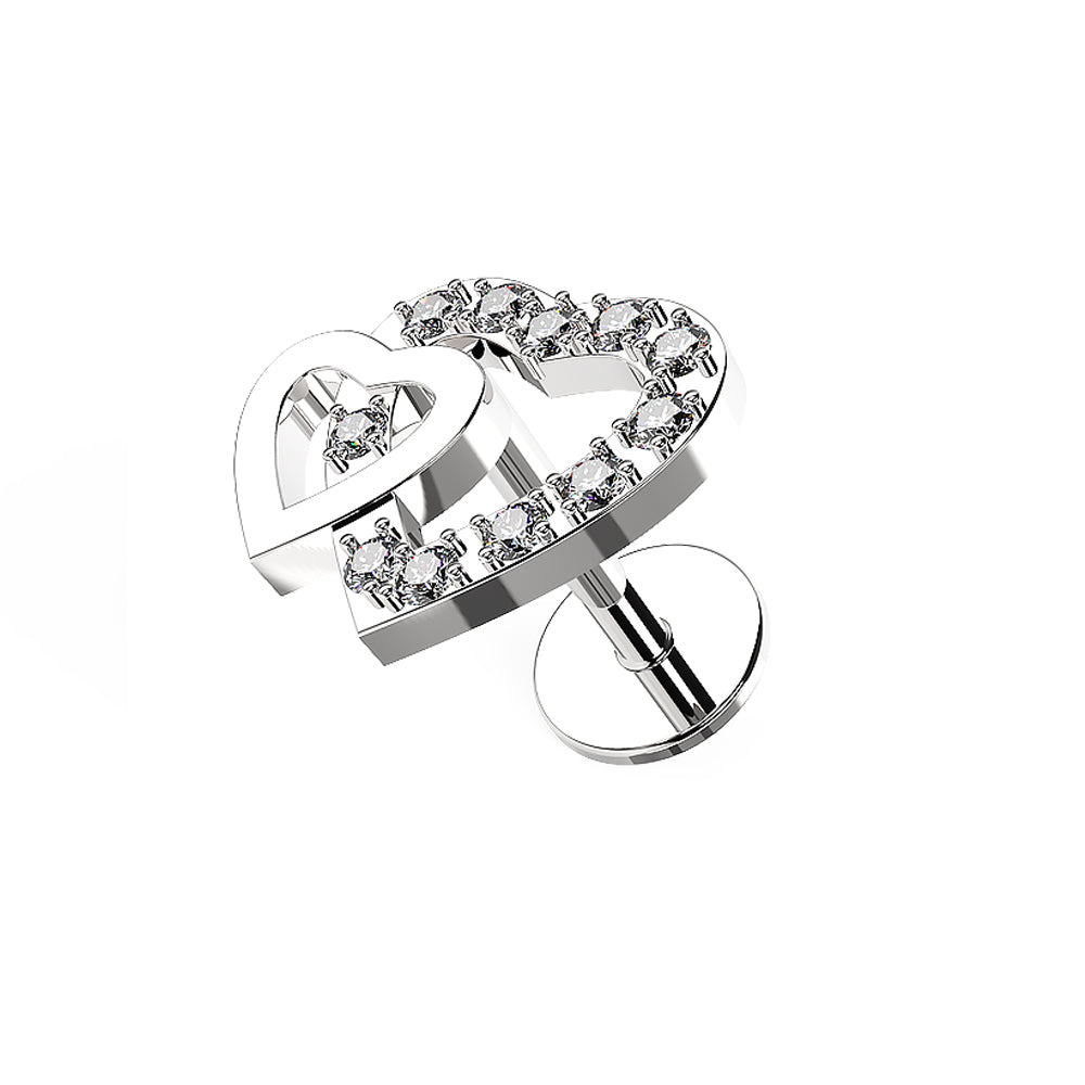 Jeweled Twin Heart Cartilage Helix Tragus Piercing Ear Stud