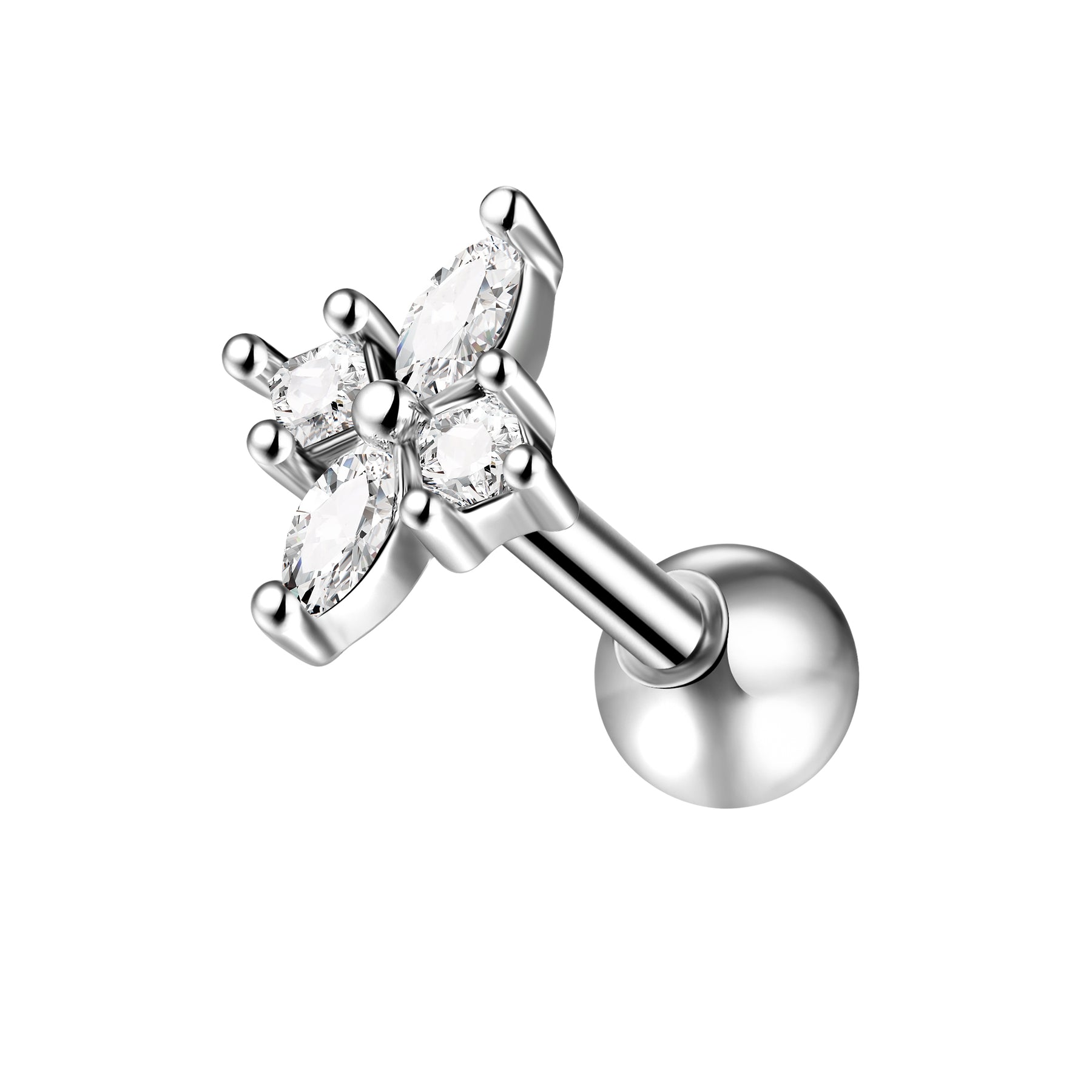 Jeweled Floral Flower Cartilage Helix Tragus Piercing Ear Stud