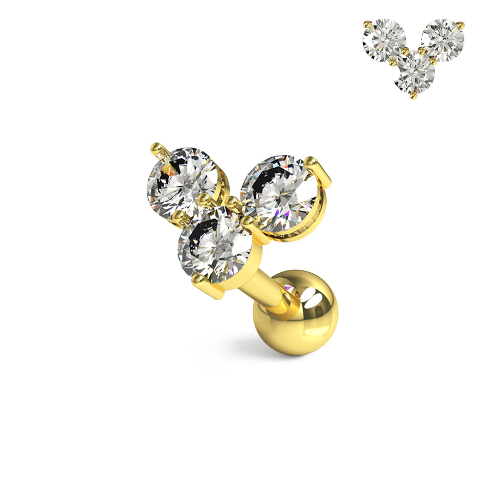 Trinity Heart Jeweled Cartilage Helix Tragus Piercing Ear Stud