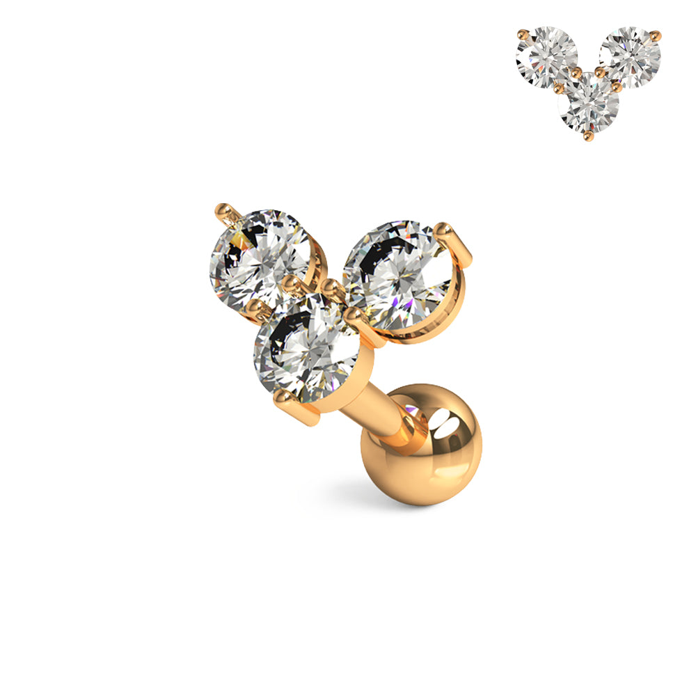 Trinity Heart Jeweled Cartilage Helix Tragus Piercing Ear Stud
