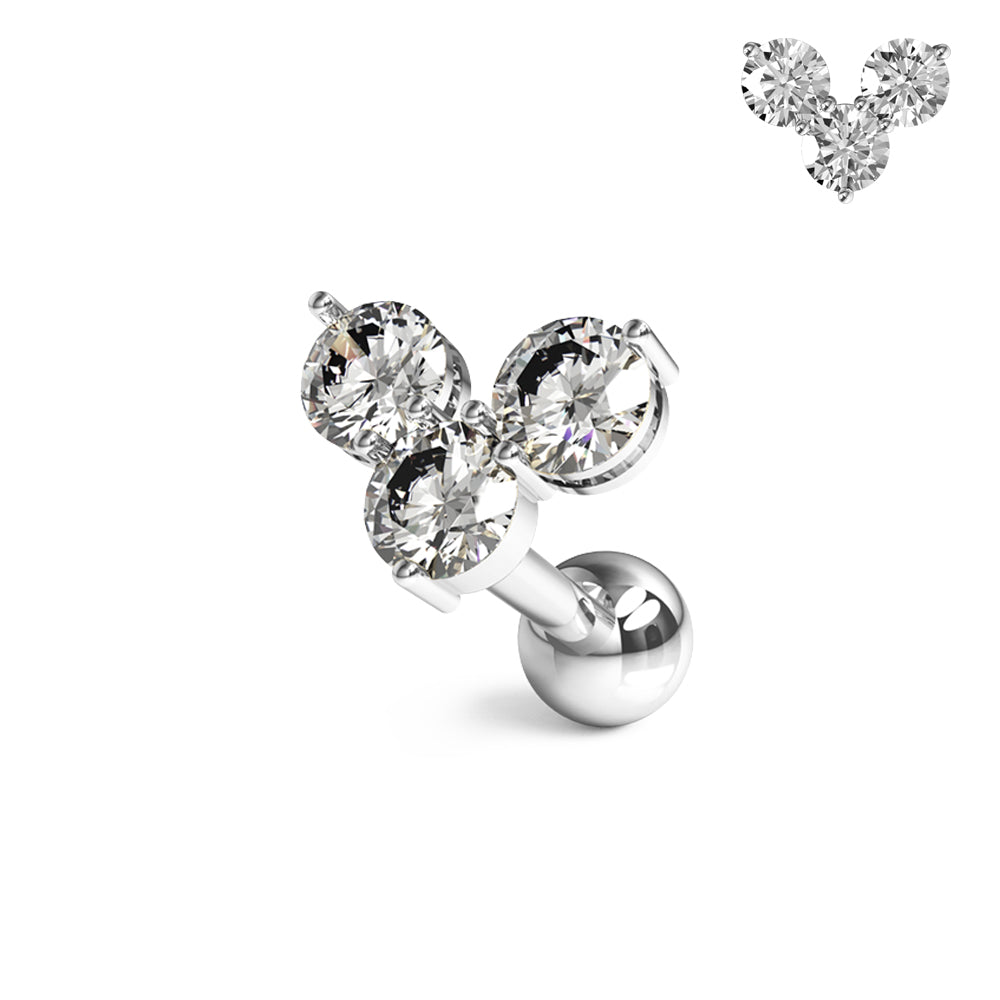 Trinity Heart Jeweled Cartilage Helix Tragus Piercing Ear Stud