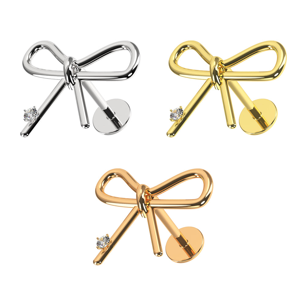 Jeweled Bow Surgical Steel Helix Tragus Piercing Ear Stud