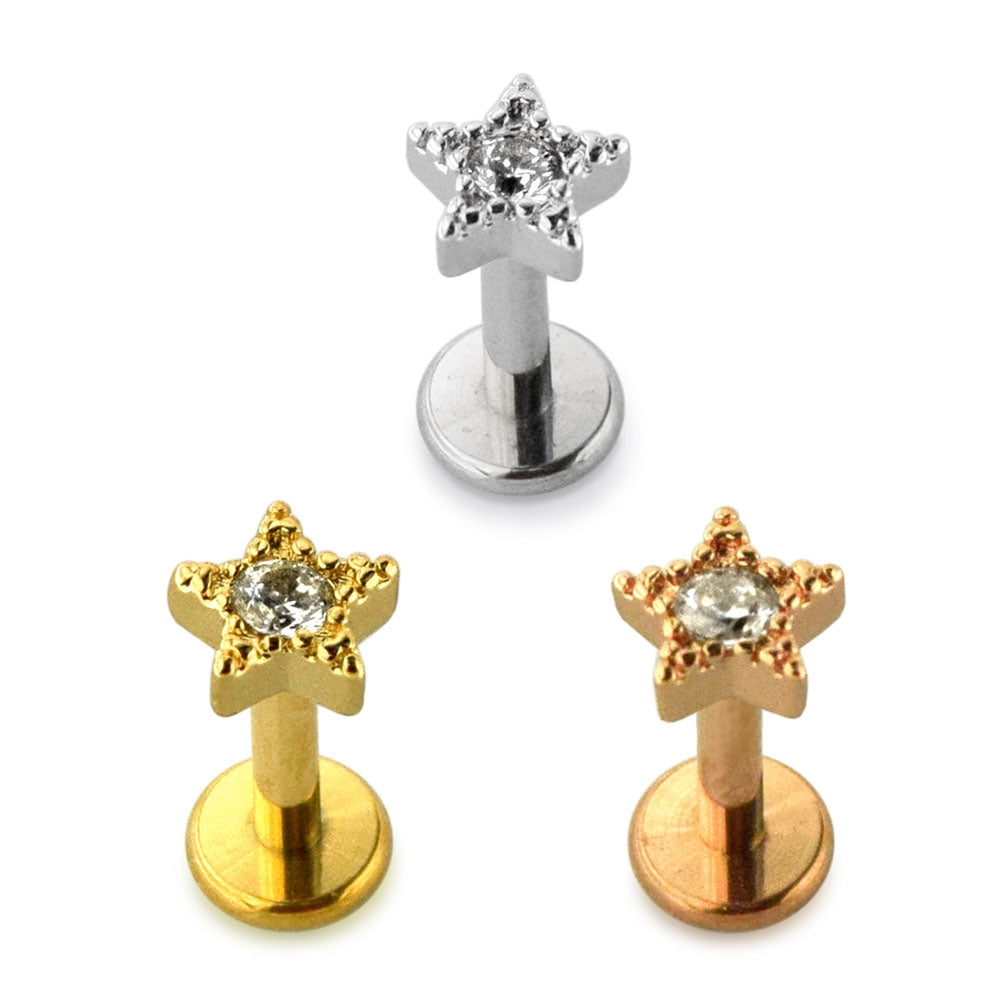 Tiny Jeweled Star Surgical Steel Helix Tragus Piercing Ear Stud
