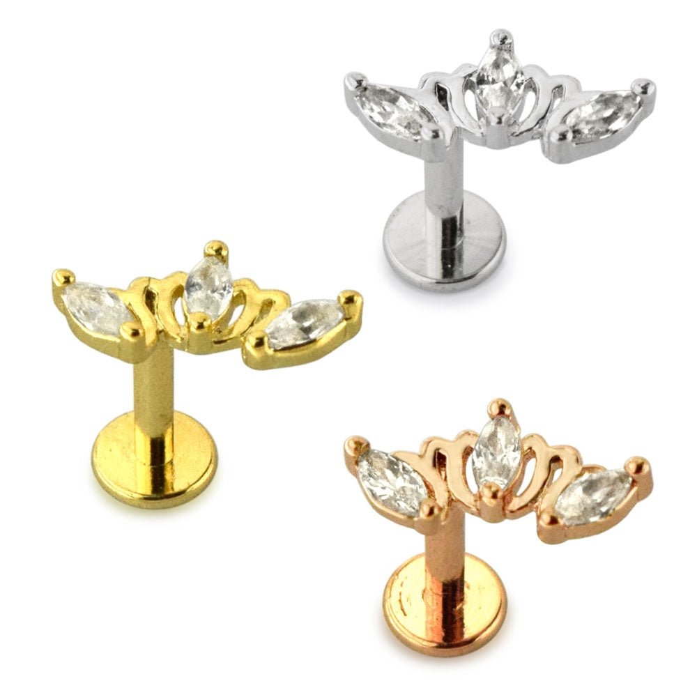 Triple Marquise CZ Stone Surgical Steel Helix Tragus Piercing Ear Stud