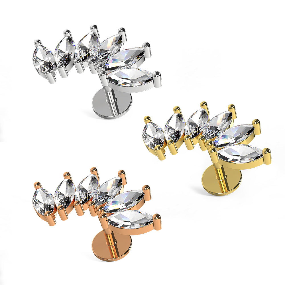 Marquise CZ Stones Wave Surgical Steel Helix Tragus Piercing Ear Stud