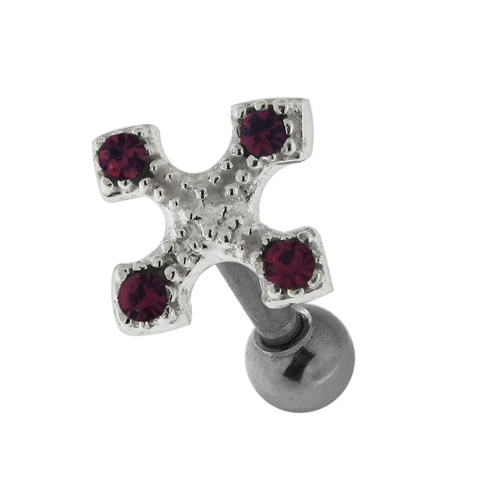 Jeweled Irish Cross 925 Sterling Silver Cartilage Tragus Piercing Purple