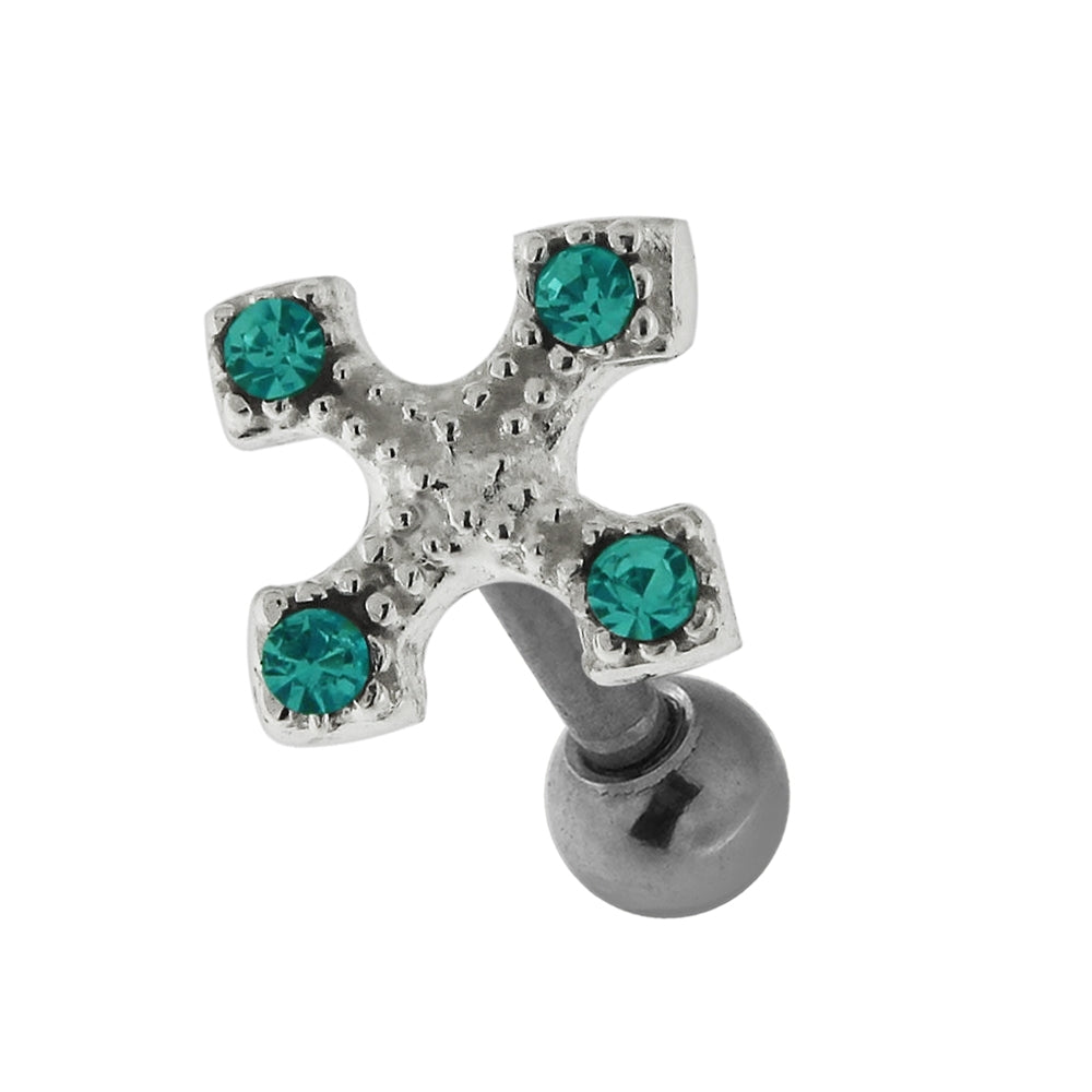 Jeweled Irish Cross 925 Sterling Silver Cartilage Tragus Piercing Pink