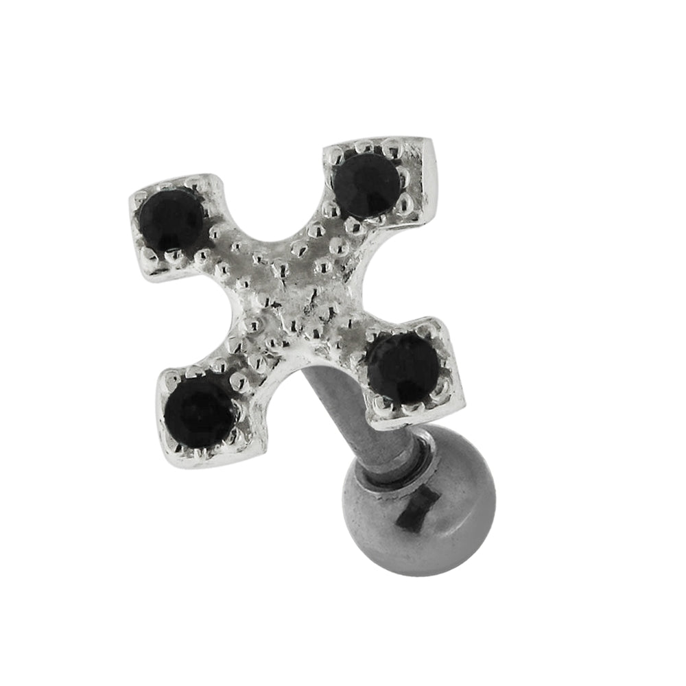 Jeweled Irish Cross 925 Sterling Silver Cartilage Tragus Piercing Purple