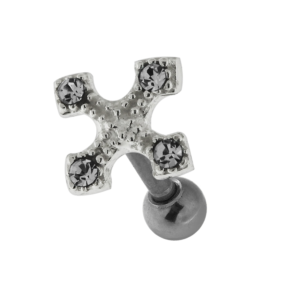 Jeweled Irish Cross 925 Sterling Silver Cartilage Tragus Piercing Aquamarine
