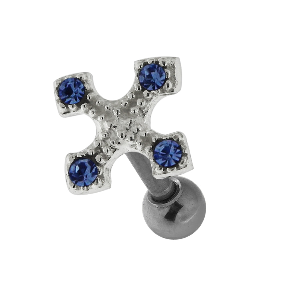 Jeweled Irish Cross 925 Sterling Silver Cartilage Tragus Piercing Purple