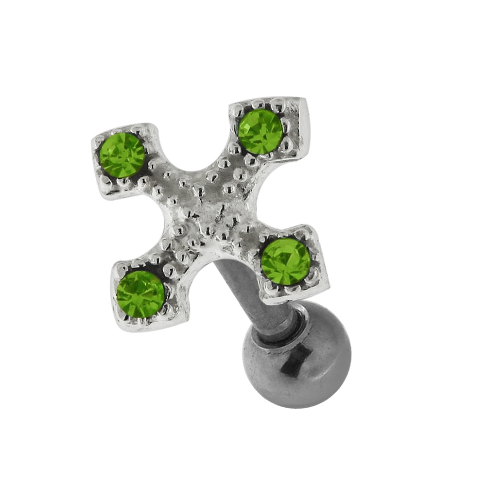 Jeweled Irish Cross 925 Sterling Silver Cartilage Tragus Piercing Pink