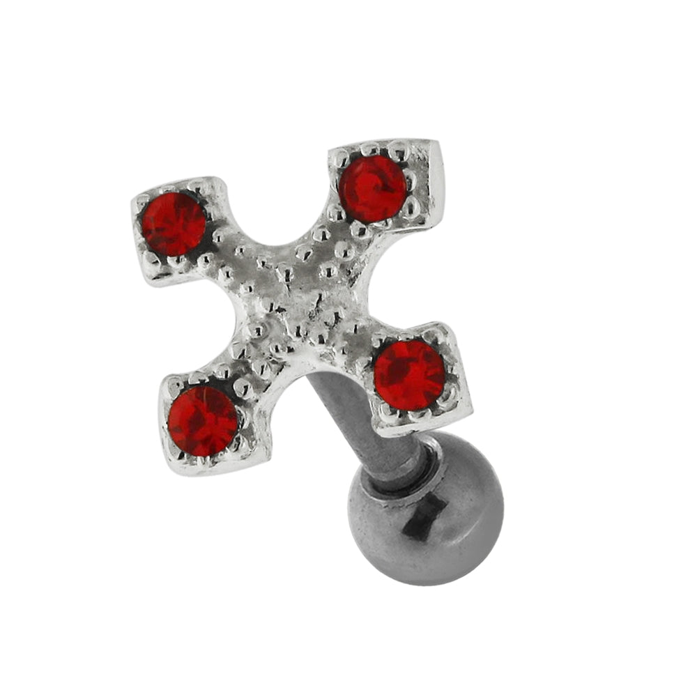 Jeweled Irish Cross 925 Sterling Silver Cartilage Tragus Piercing Dark Green