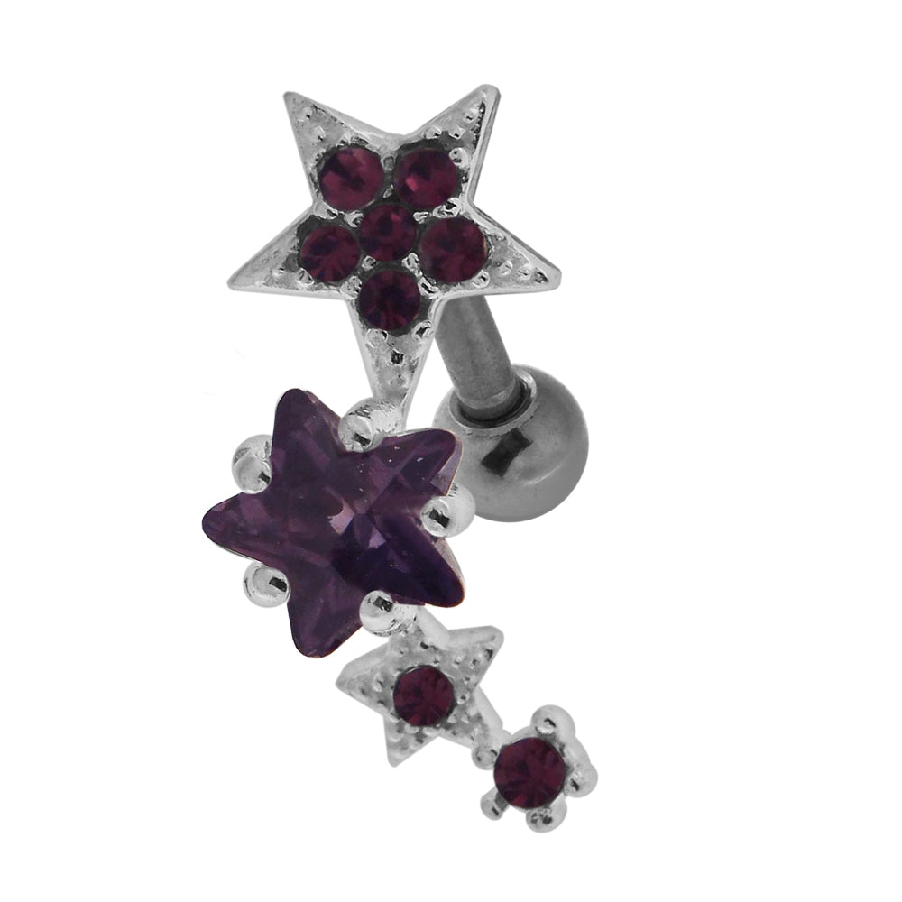 Multiple Sparkling Stars 925 Sterling Silver Cartilage Tragus Piercing Lavender