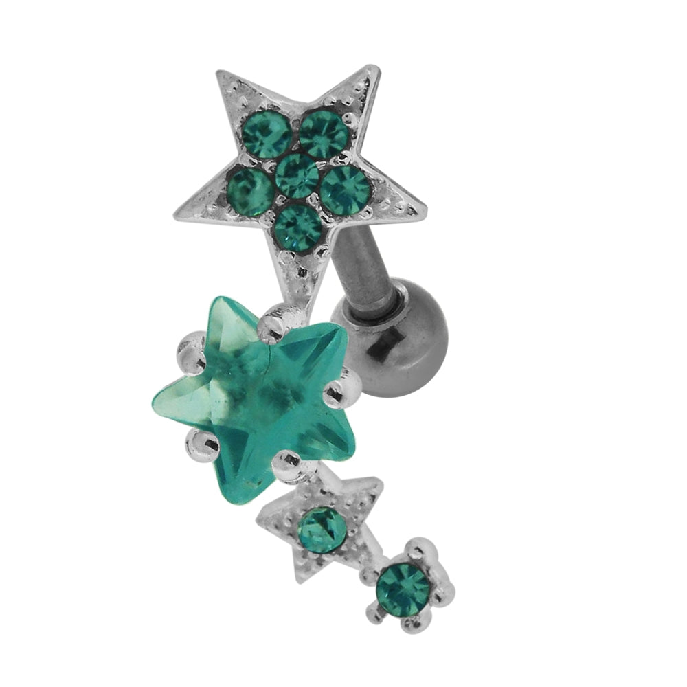 Multiple Sparkling Stars 925 Sterling Silver Cartilage Tragus Piercing Red