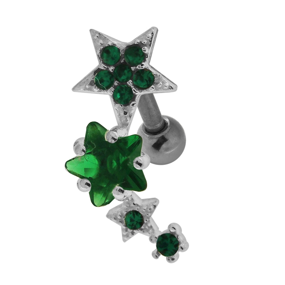 Multiple Sparkling Stars 925 Sterling Silver Cartilage Tragus Piercing Clear