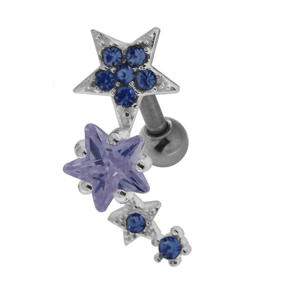 Multiple Sparkling Stars 925 Sterling Silver Cartilage Tragus Piercing Clear