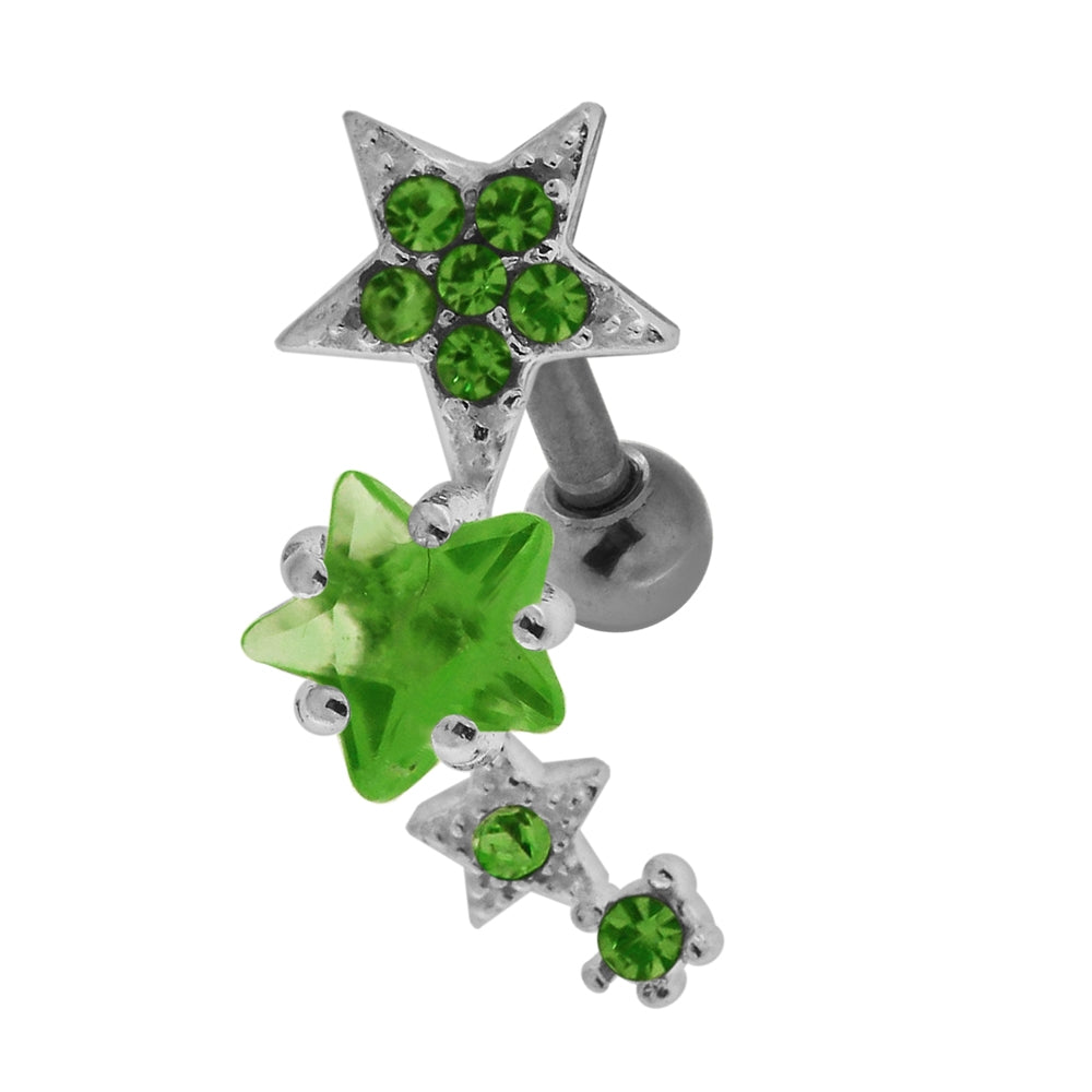 Multiple Sparkling Stars 925 Sterling Silver Cartilage Tragus Piercing Clear
