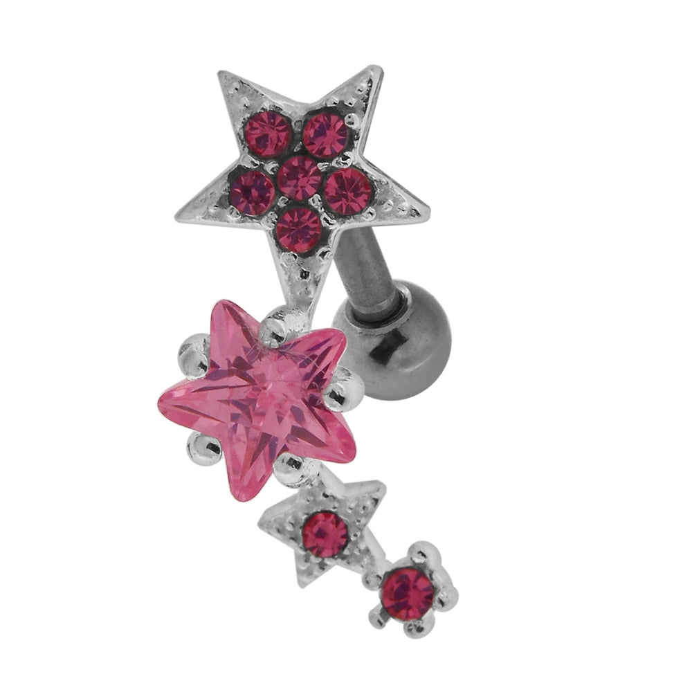 Multiple Sparkling Stars 925 Sterling Silver Cartilage Tragus Piercing Lavender