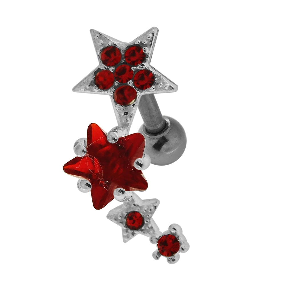 Multiple Sparkling Stars 925 Sterling Silver Cartilage Tragus Piercing Red
