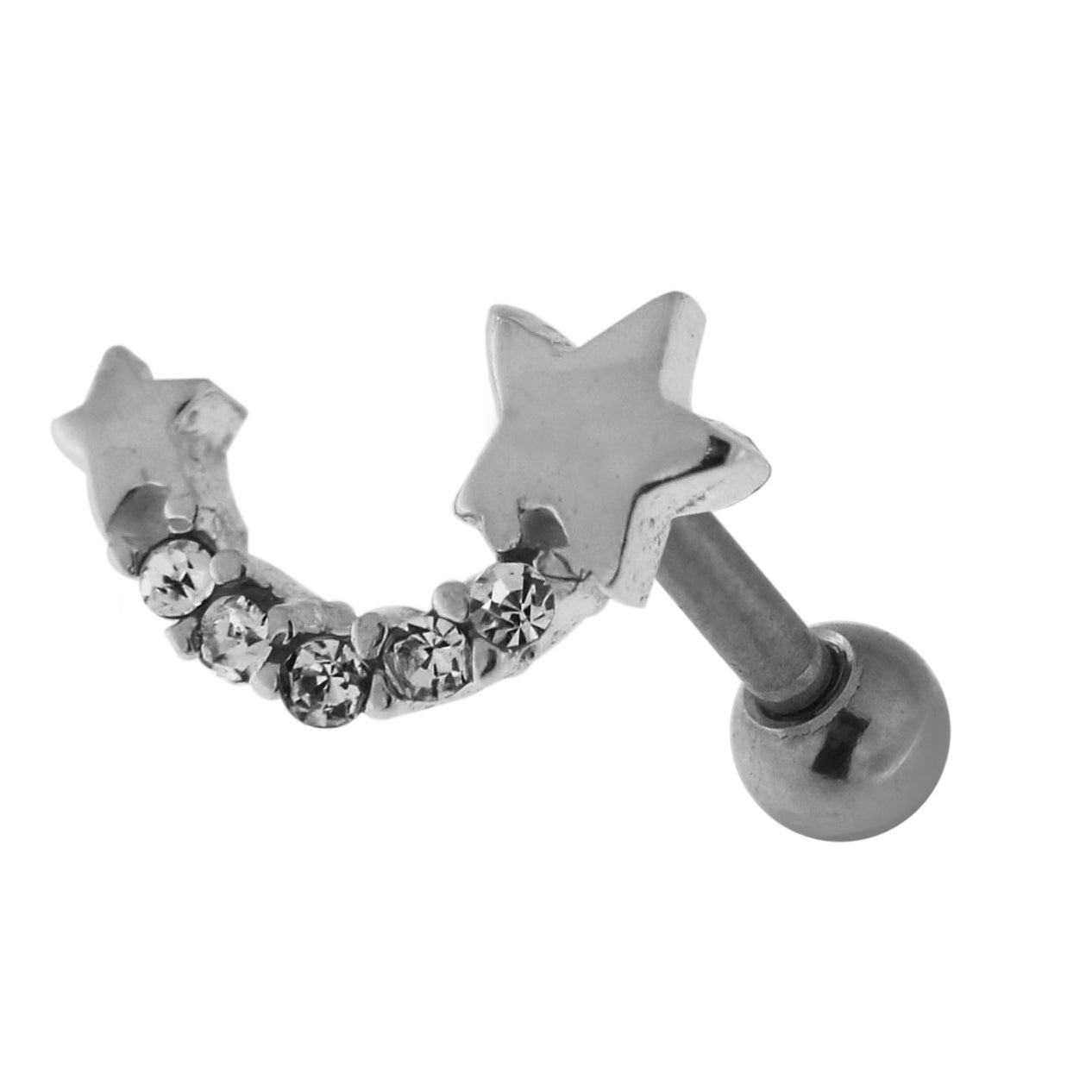 925 Sterling Silver Star with jeweled Tail Cartilage Tragus Piercing Ear Stud Clear