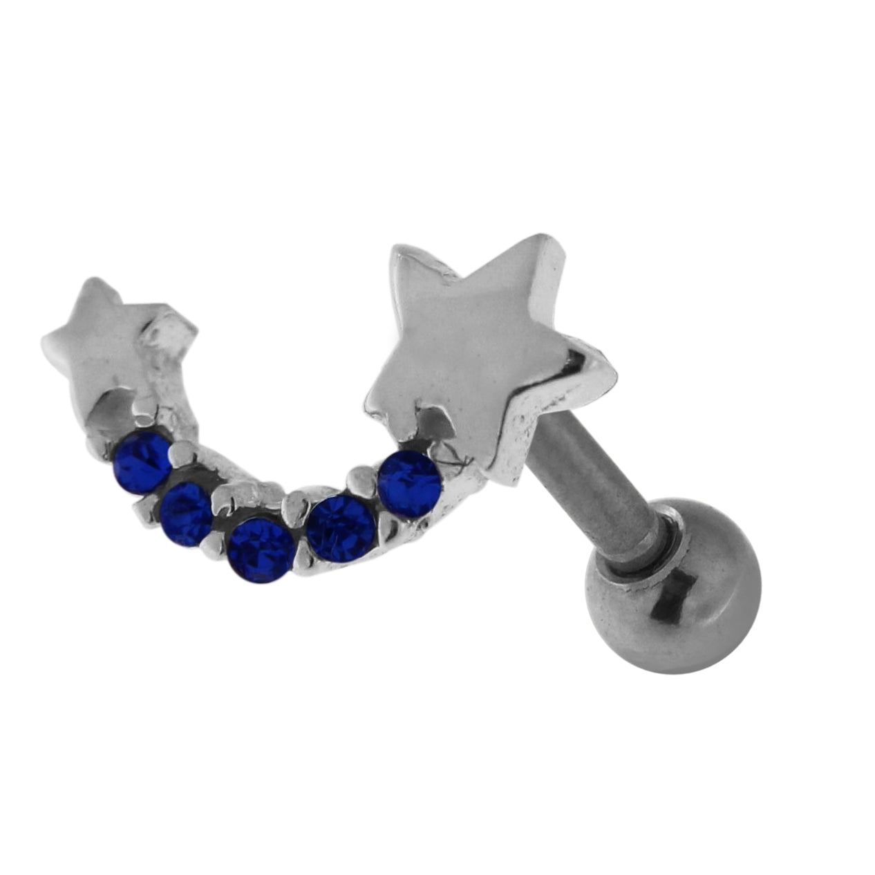 925 Sterling Silver Star with jeweled Tail Cartilage Tragus Piercing Ear Stud Black