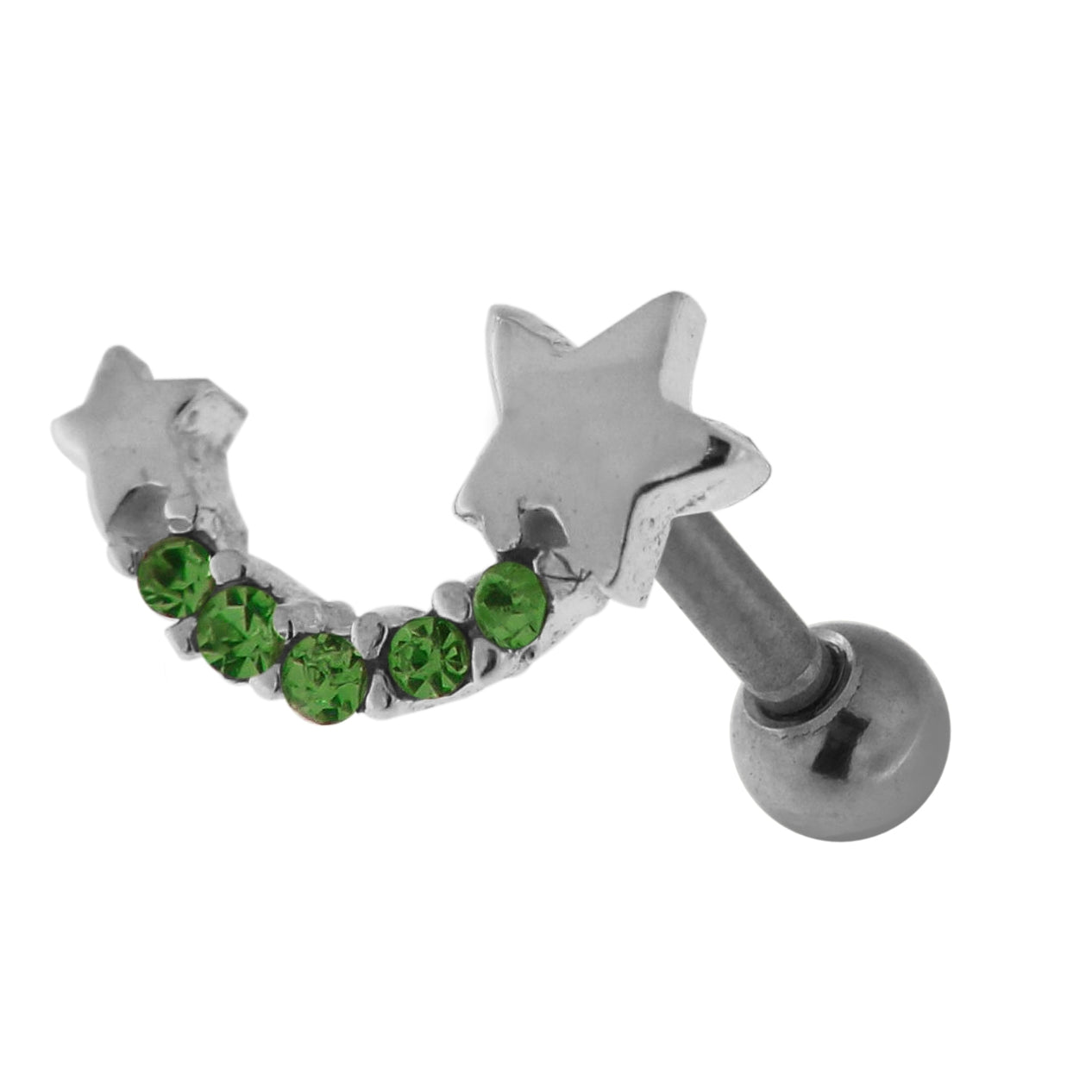 925 Sterling Silver Star with jeweled Tail Cartilage Tragus Piercing Ear Stud Black