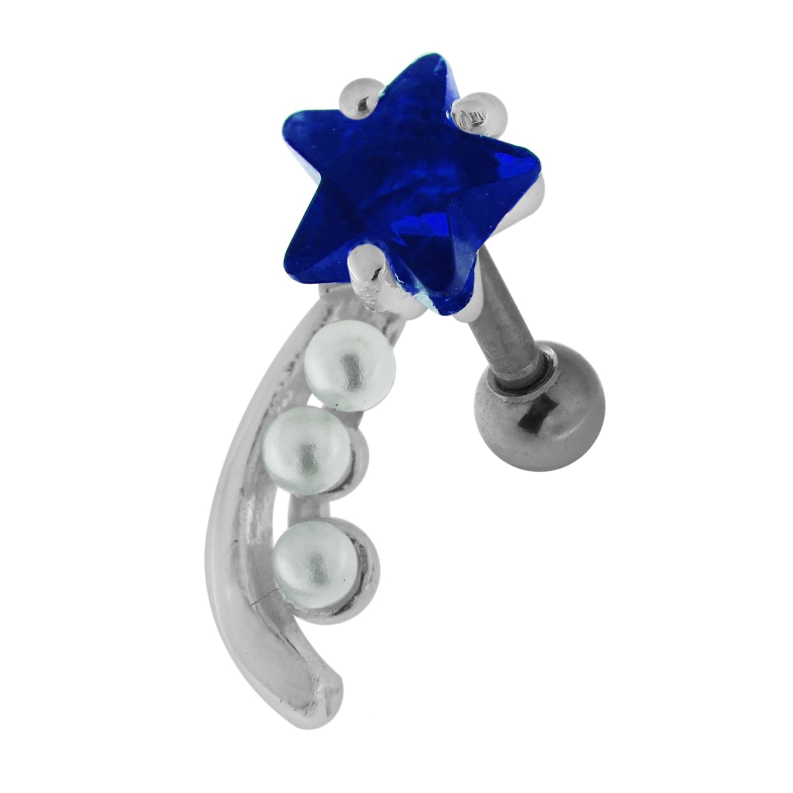 925 Sterling Silver Star with Pearl Tail Cartilage Tragus Piercing Ear Stud Dark Green