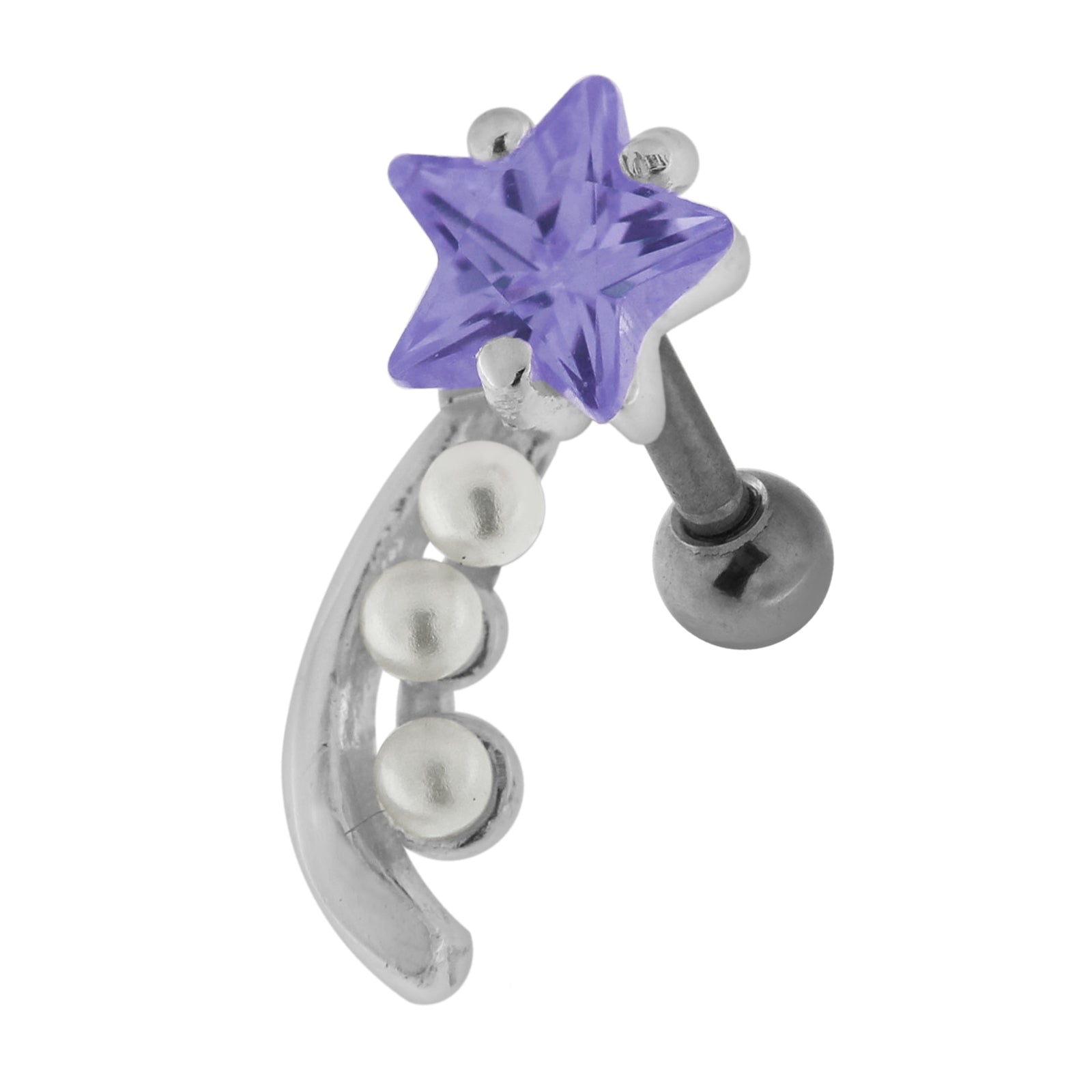 925 Sterling Silver Star with Pearl Tail Cartilage Tragus Piercing Ear Stud Pink
