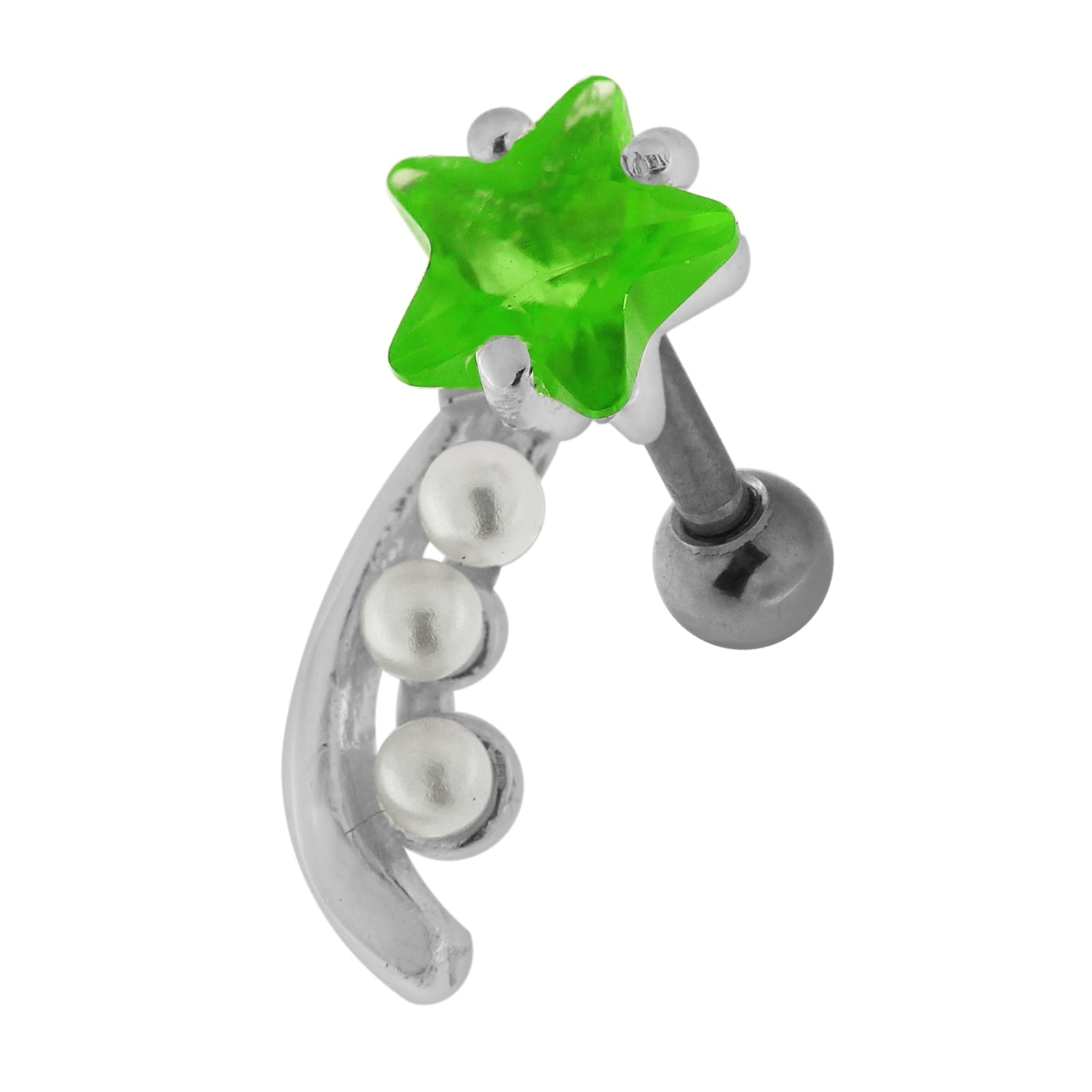 925 Sterling Silver Star with Pearl Tail Cartilage Tragus Piercing Ear Stud Pink