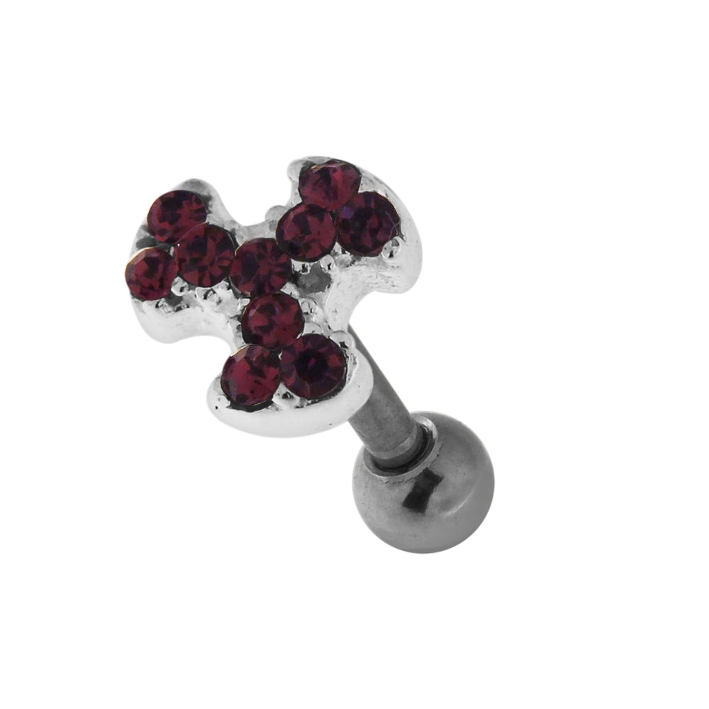 Jeweled Biohazard Sign 925 Sterling Silver Cartilage Tragus Piercing Clear