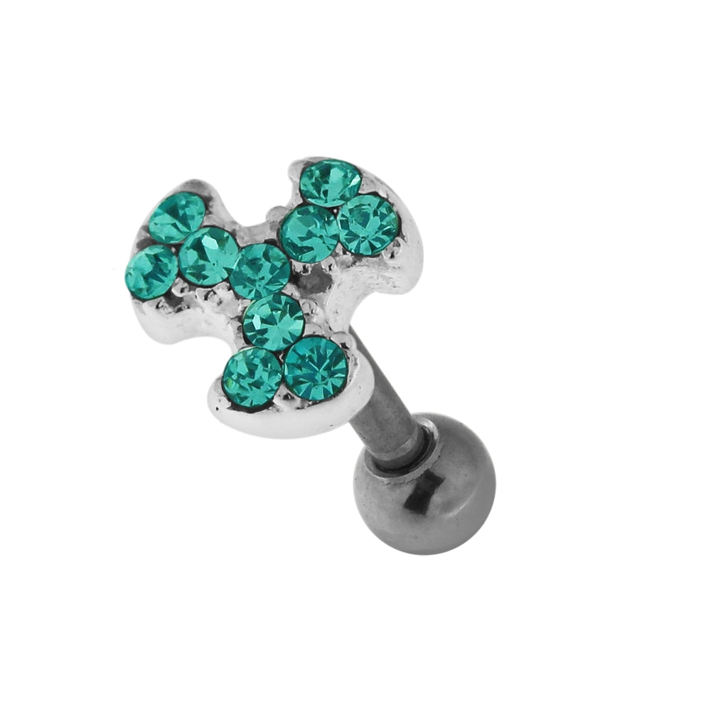 Jeweled Biohazard Sign 925 Sterling Silver Cartilage Tragus Piercing Clear