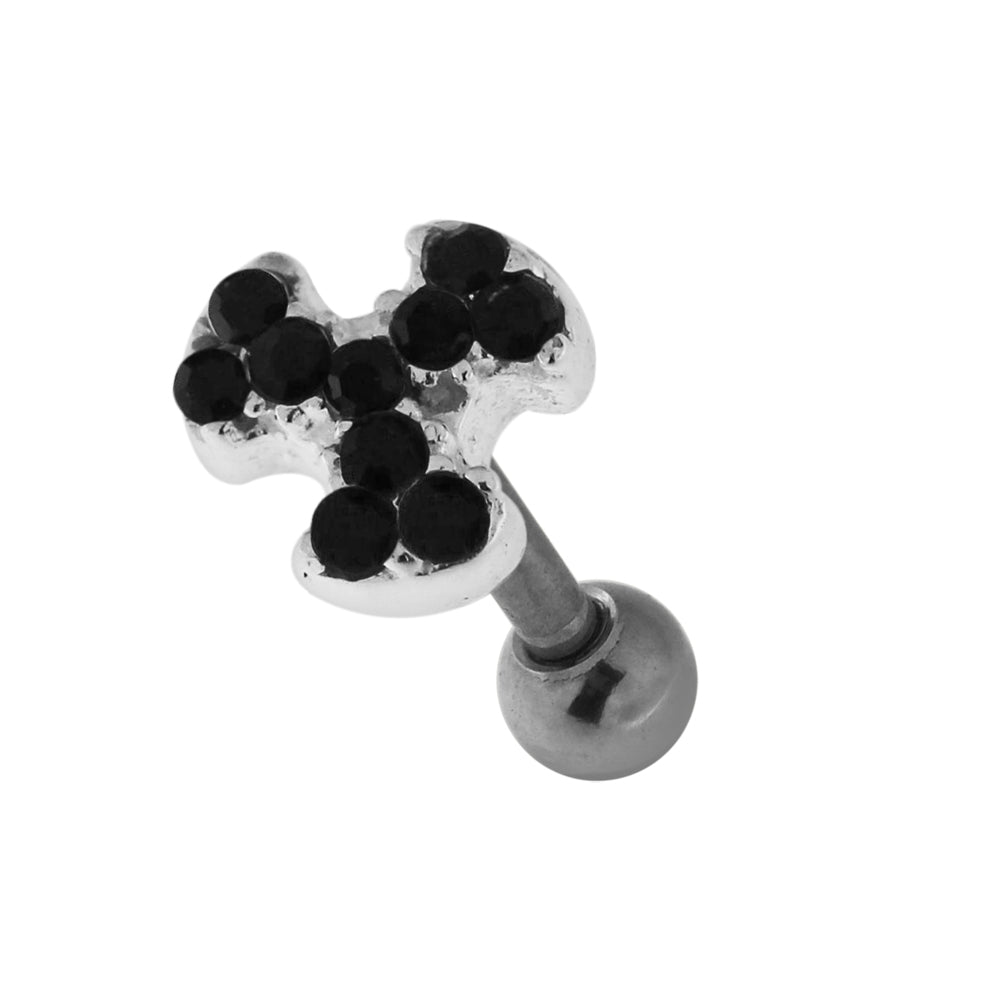 Jeweled Biohazard Sign 925 Sterling Silver Cartilage Tragus Piercing Clear