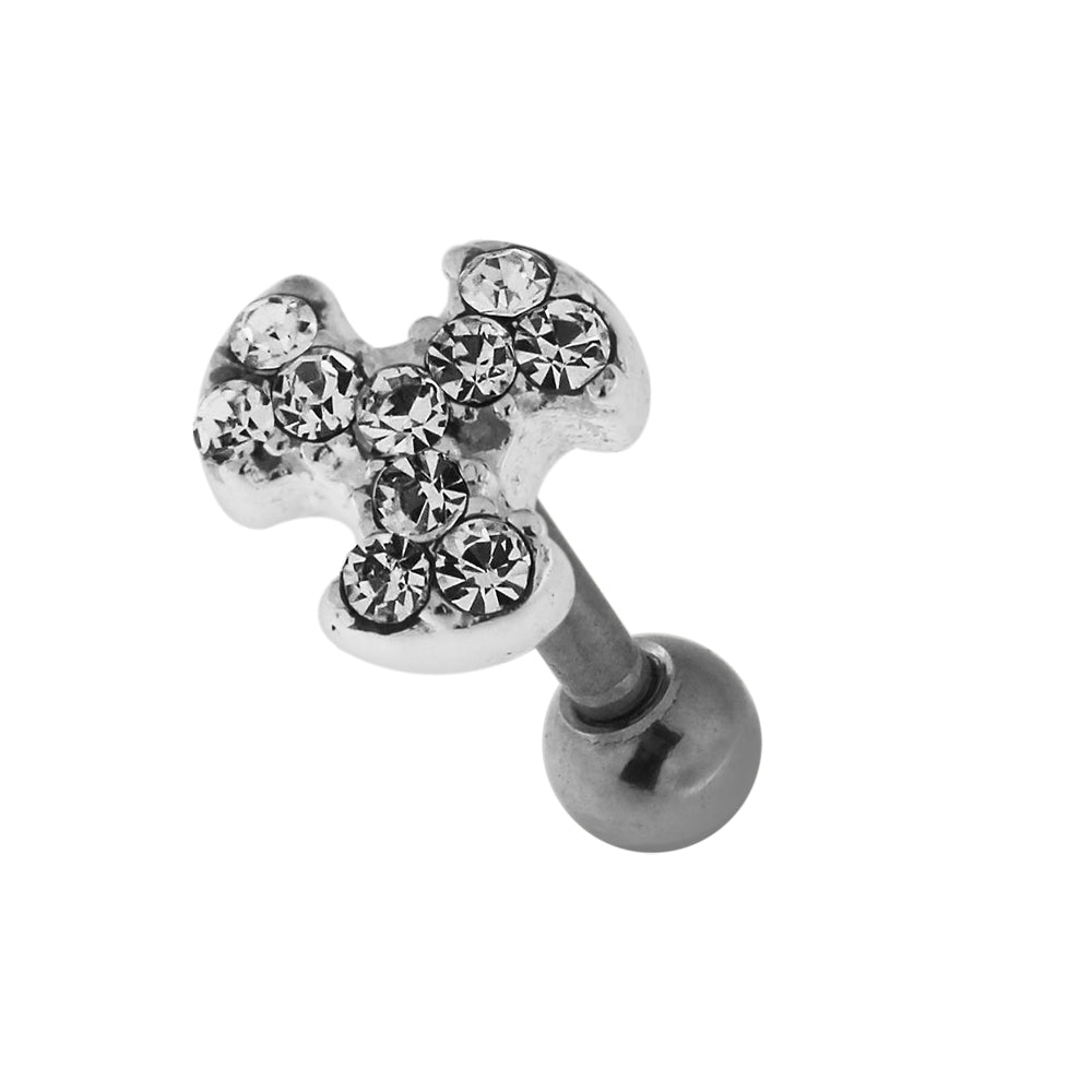 Jeweled Biohazard Sign 925 Sterling Silver Cartilage Tragus Piercing Clear