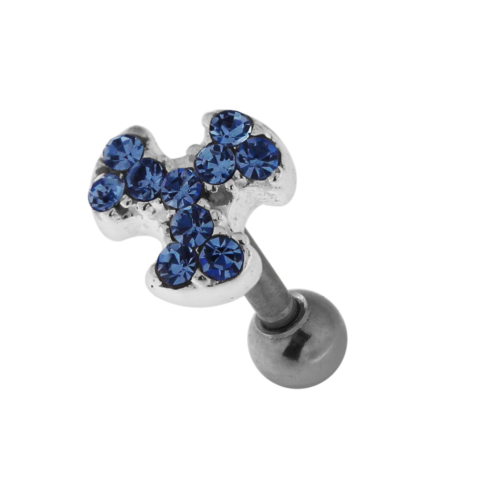 Jeweled Biohazard Sign 925 Sterling Silver Cartilage Tragus Piercing Clear