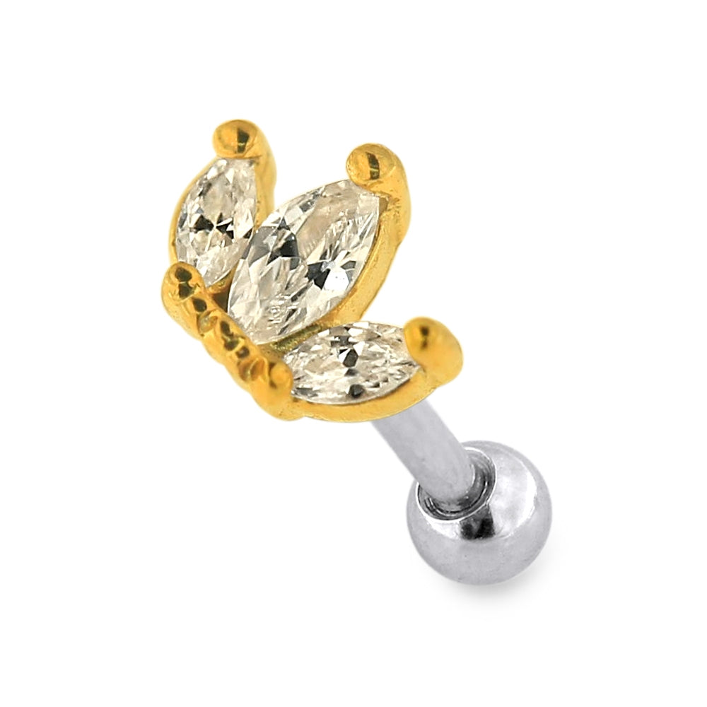 Sterling Silver Jeweled Crown Cartilage Helix Tragus Piercing Ear Stud