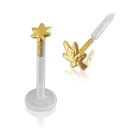 Bio-Plast Lip Labret with Marijuana Leaf Shaped 14K Gold Head