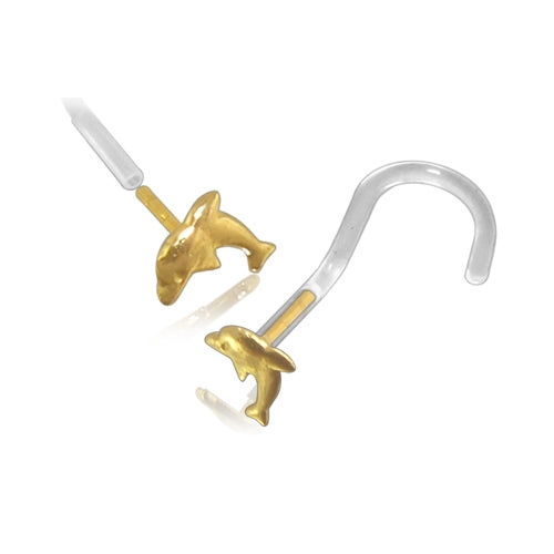 Bio-Plast Nose Screw with Dolphin Shaped 14K Gold Head
